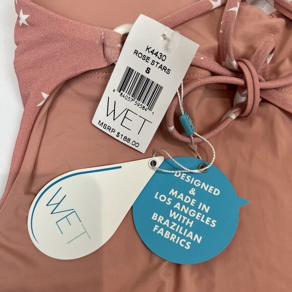 WET Aria One Piece Swimsuit Size Small Pink Rose Stars Open Back Monokini K4430 - Picture 8 of 12